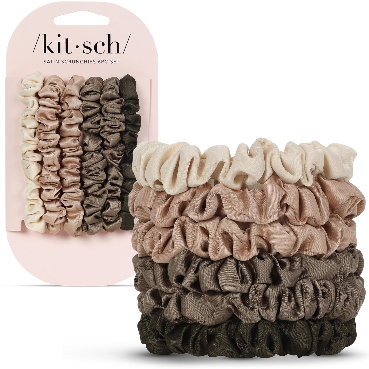 Kitsch Satin Scrunchies for Women | For All Hair Types - Black, 5pcs | Wake Up Frizz-Free, No Crease Hair Ties, Softer Than Silk Scrunchies, Stylish Hair Accessories For All Hair Types