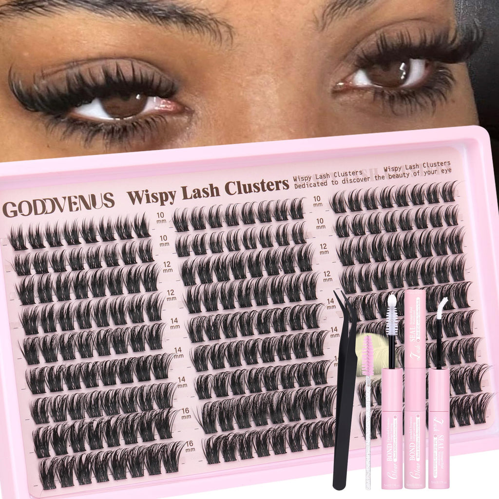 Goddvenus Lash Clusters Kit Wispy Eyelash Clusters Lashes Natural DIY Lash Extension Kit 10-16mm Cluster Eyelash Extensions Kit 300pcs C Curl Individual Lashes Cluster Eyelash (No Tweezers)