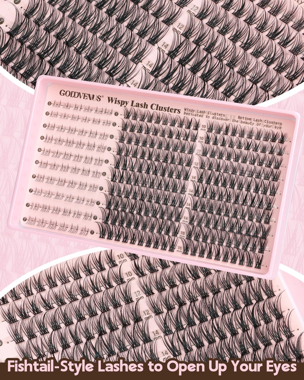 Goddvenus Lash Clusters Kit Wispy Eyelash Clusters Lashes Natural DIY Lash Extension Kit 10-16mm Cluster Eyelash Extensions Kit 300pcs C Curl Individual Lashes Cluster Eyelash (No Tweezers)