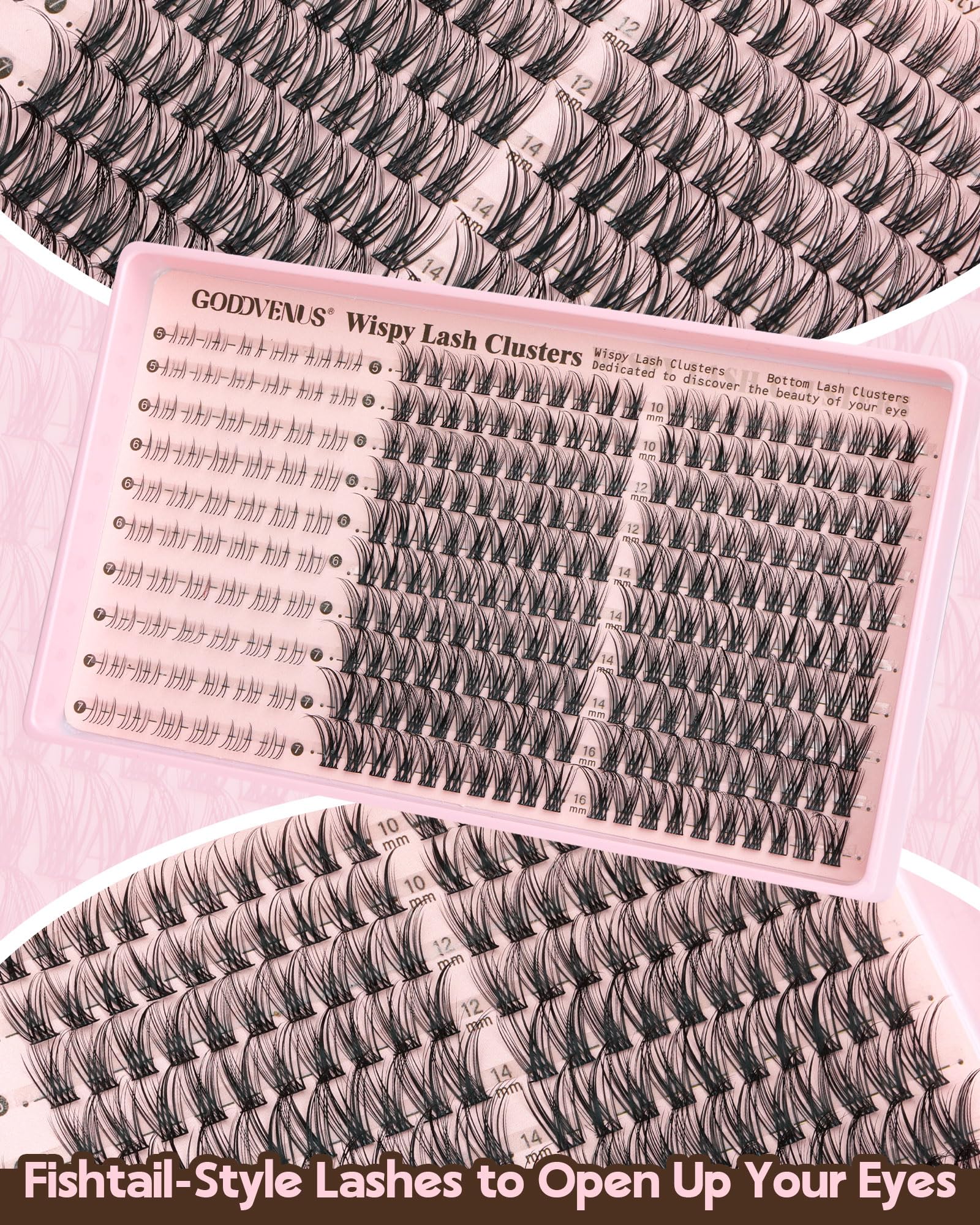 Goddvenus Lash Clusters Kit Wispy Eyelash Clusters Lashes Natural DIY Lash Extension Kit 10-16mm Cluster Eyelash Extensions Kit 300pcs C Curl Individual Lashes Cluster Eyelash (No Tweezers)