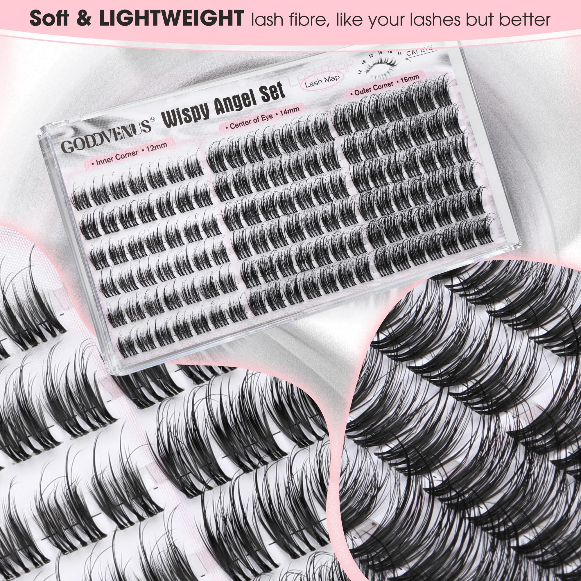 Goddvenus Lash Clusters Kit Wispy Eyelash Clusters Lashes Natural DIY Lash Extension Kit 10-16mm Cluster Eyelash Extensions Kit 300pcs C Curl Individual Lashes Cluster Eyelash (No Tweezers)