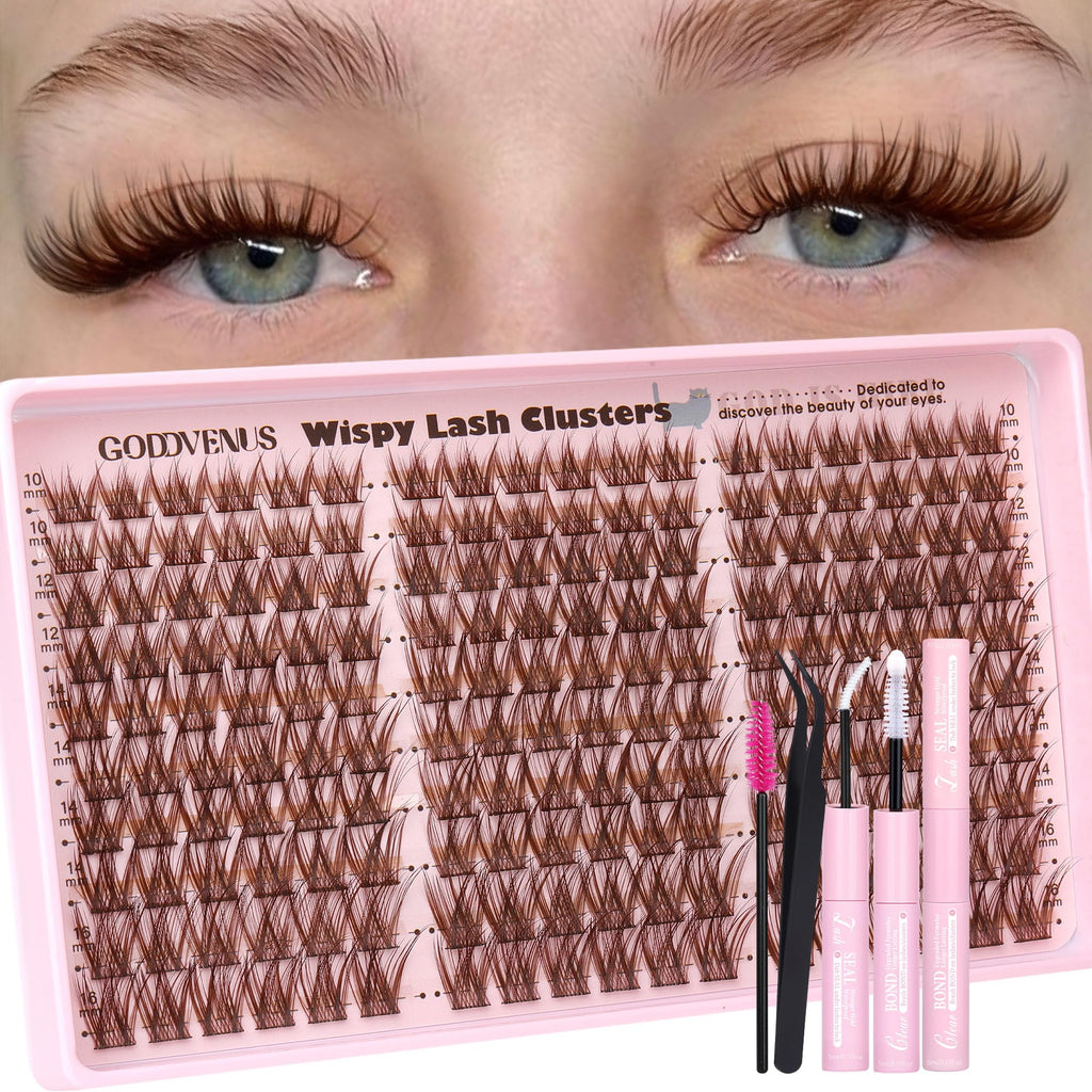 Goddvenus Lash Clusters Kit Wispy Eyelash Clusters Lashes Natural DIY Lash Extension Kit 10-16mm Cluster Eyelash Extensions Kit 300pcs C Curl Individual Lashes Cluster Eyelash (No Tweezers)