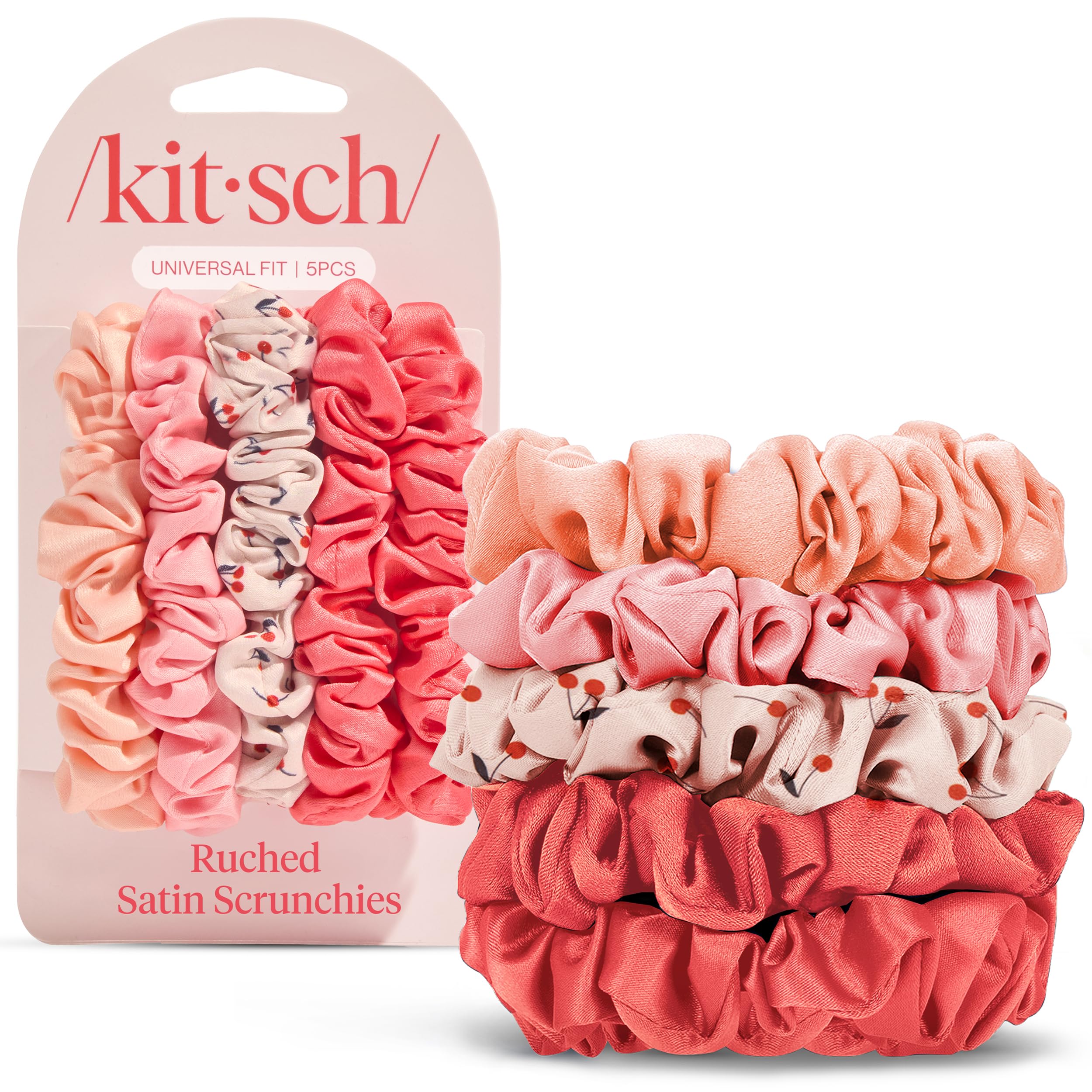 Kitsch Satin Scrunchies for Women | For All Hair Types - Black, 5pcs | Wake Up Frizz-Free, No Crease Hair Ties, Softer Than Silk Scrunchies, Stylish Hair Accessories For All Hair Types