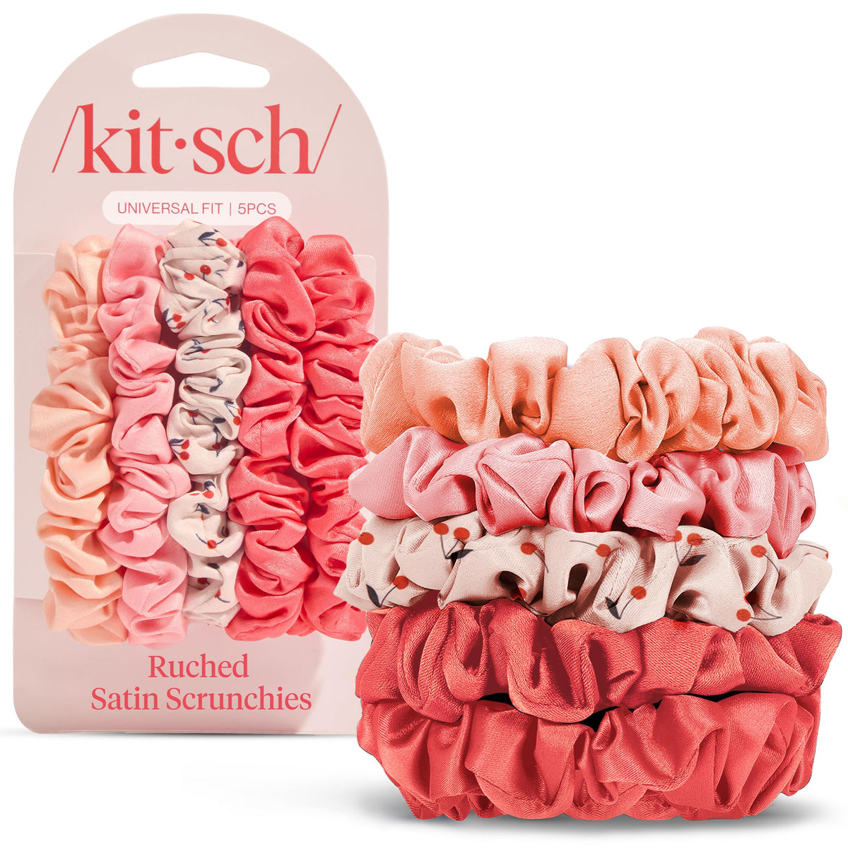 Kitsch Satin Scrunchies for Women | For All Hair Types - Black, 5pcs | Wake Up Frizz-Free, No Crease Hair Ties, Softer Than Silk Scrunchies, Stylish Hair Accessories For All Hair Types