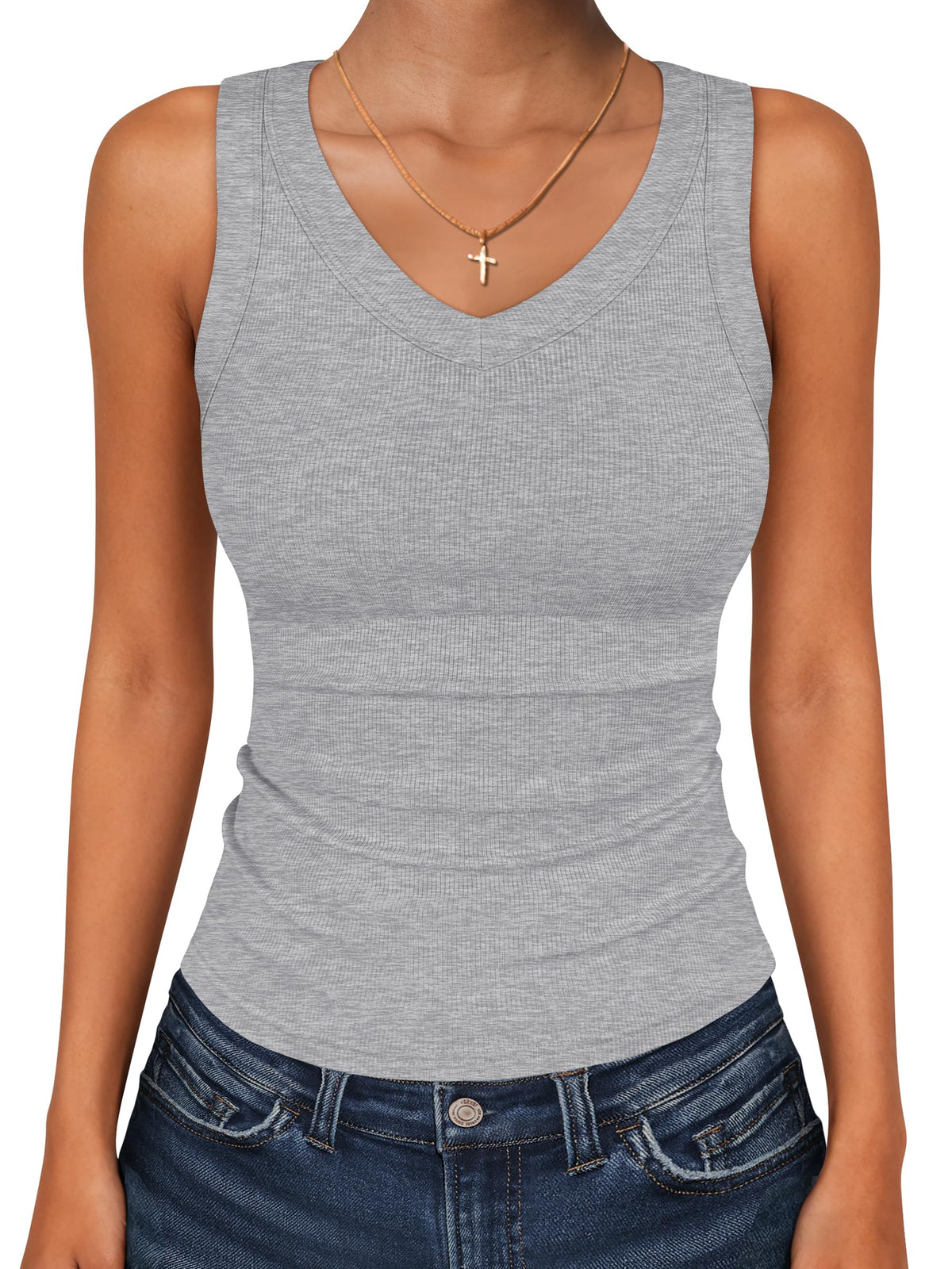 ANRABESS Tank Tops for Women V Neck Ribbed Knit Slim Fitted Sleeveless Basic Tee Tanks Casual Summer Clothes 2026