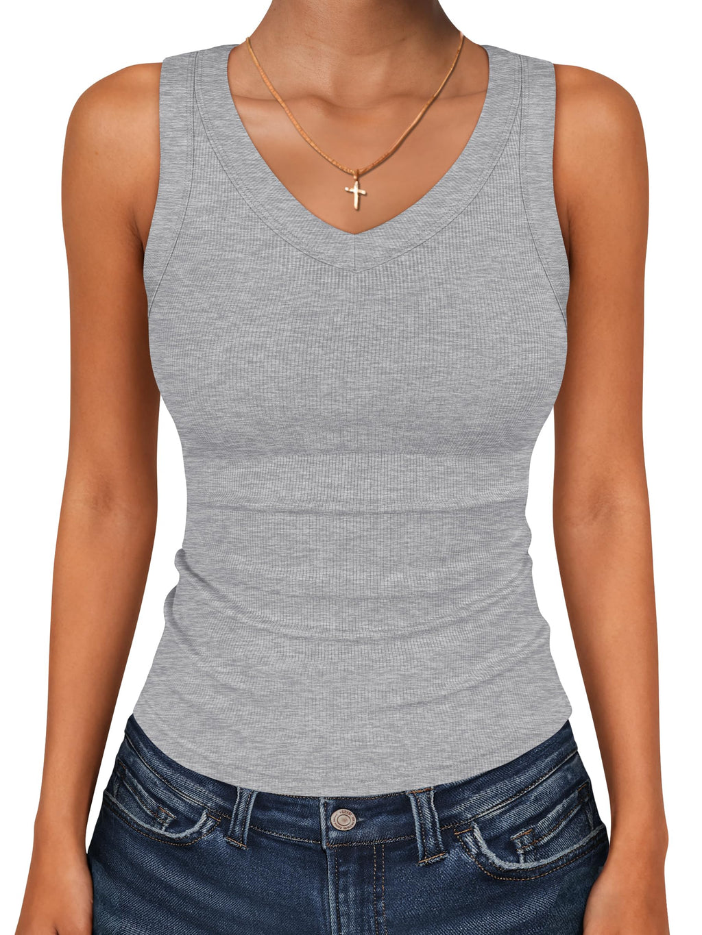 ANRABESS Tank Tops for Women V Neck Ribbed Knit Slim Fitted Sleeveless Basic Tee Tanks Casual Summer Clothes 2026