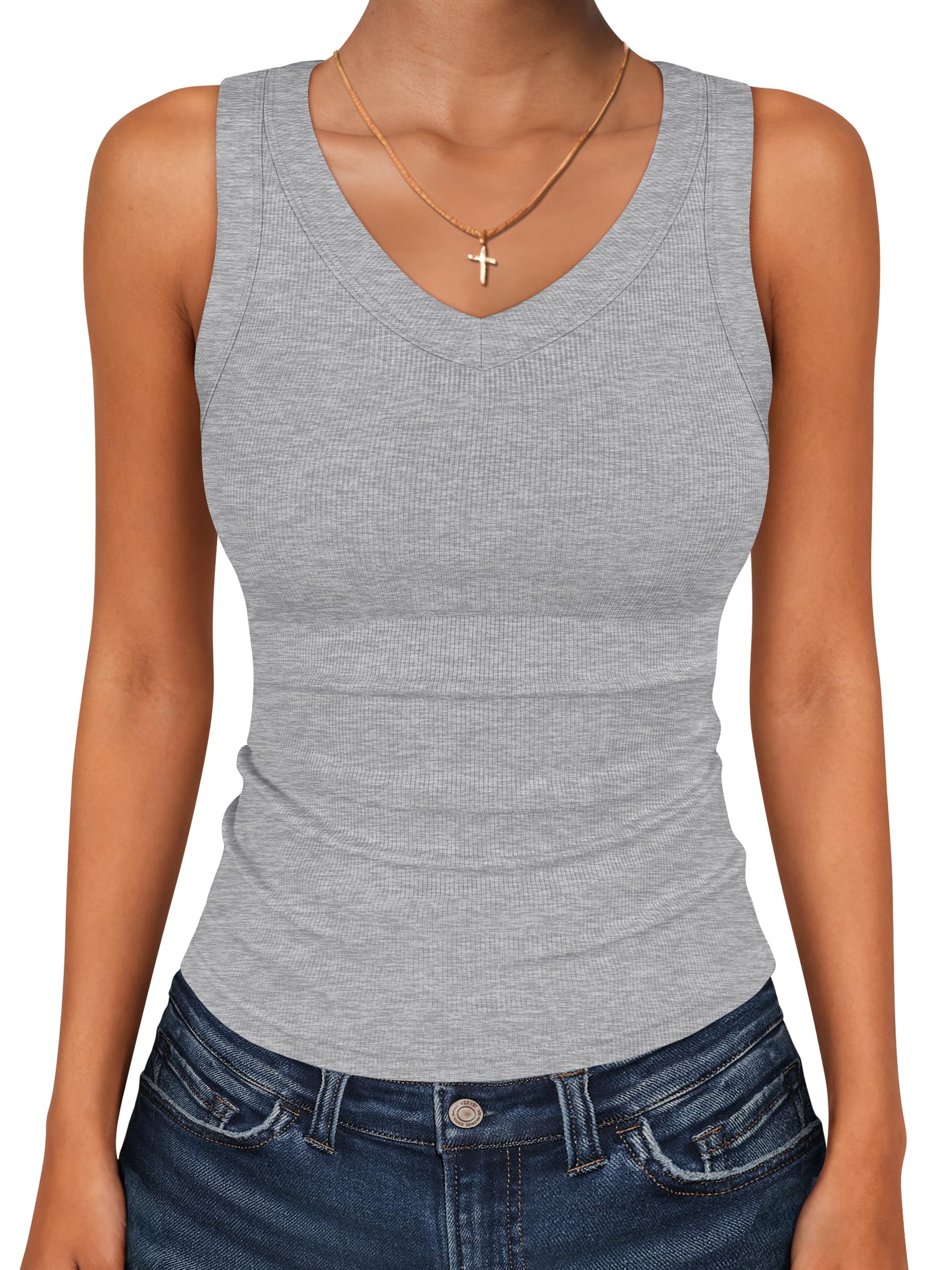 ANRABESS Tank Tops for Women V Neck Ribbed Knit Slim Fitted Sleeveless Basic Tee Tanks Casual Summer Clothes 2026