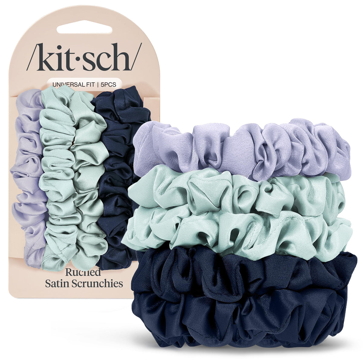 Kitsch Satin Scrunchies for Women | For All Hair Types - Black, 5pcs | Wake Up Frizz-Free, No Crease Hair Ties, Softer Than Silk Scrunchies, Stylish Hair Accessories For All Hair Types