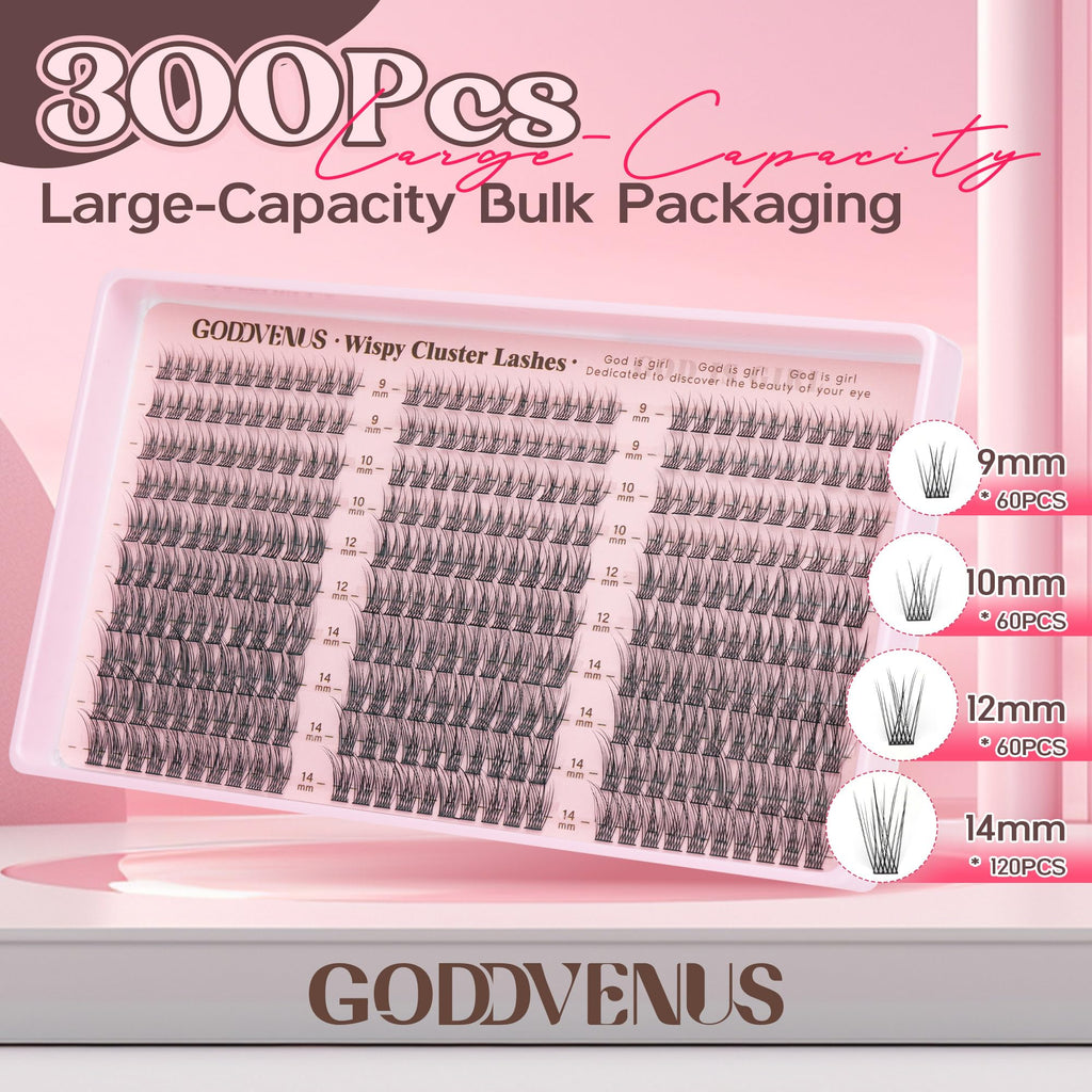 Goddvenus Lash Clusters Kit Wispy Eyelash Clusters Lashes Natural DIY Lash Extension Kit 10-16mm Cluster Eyelash Extensions Kit 300pcs C Curl Individual Lashes Cluster Eyelash (No Tweezers)