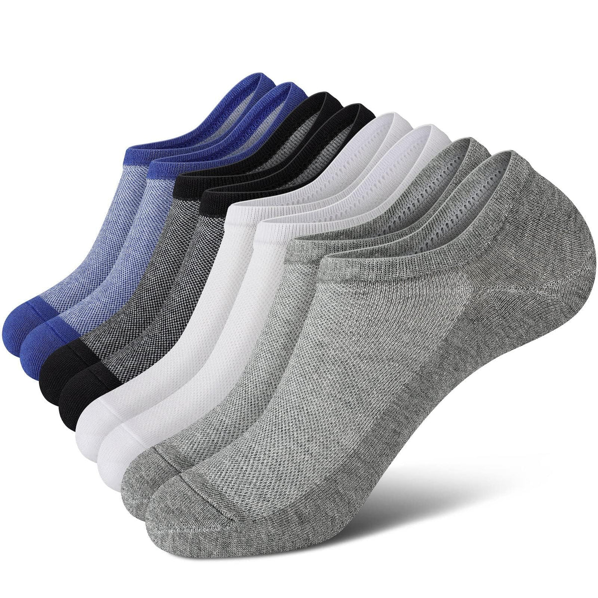 wernies No Show Socks Men, Low Cut Ankle Short Casual Non Slip Socks | Premium Cotton Fabric, Soft Breathable Invisible White Black Gray Socks Men