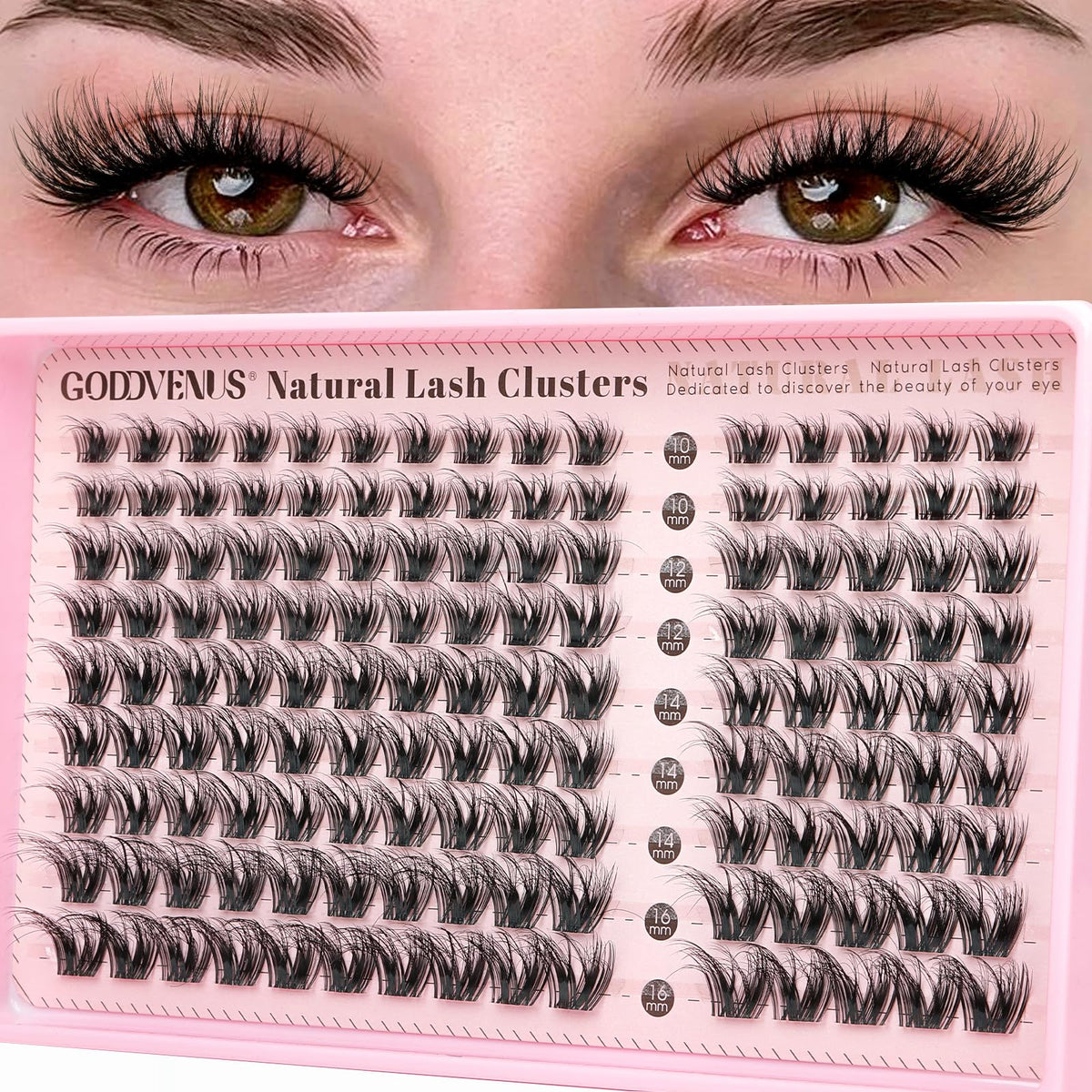 Goddvenus Lash Clusters Kit Wispy Eyelash Clusters Lashes Natural DIY Lash Extension Kit 10-16mm Cluster Eyelash Extensions Kit 300pcs C Curl Individual Lashes Cluster Eyelash (No Tweezers)
