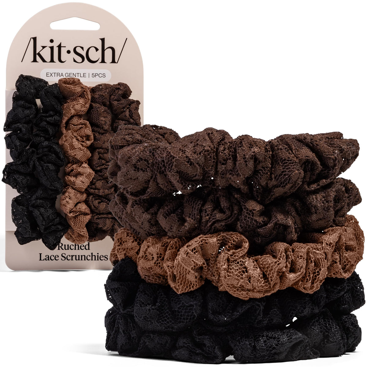 Kitsch Satin Scrunchies for Women | For All Hair Types - Black, 5pcs | Wake Up Frizz-Free, No Crease Hair Ties, Softer Than Silk Scrunchies, Stylish Hair Accessories For All Hair Types