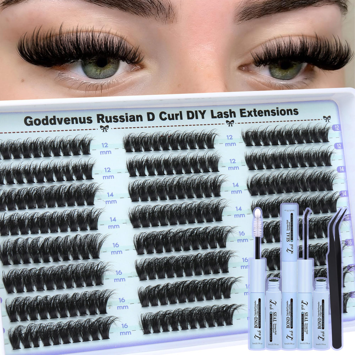 Goddvenus Lash Clusters Kit Wispy Eyelash Clusters Lashes Natural DIY Lash Extension Kit 10-16mm Cluster Eyelash Extensions Kit 300pcs C Curl Individual Lashes Cluster Eyelash (No Tweezers)