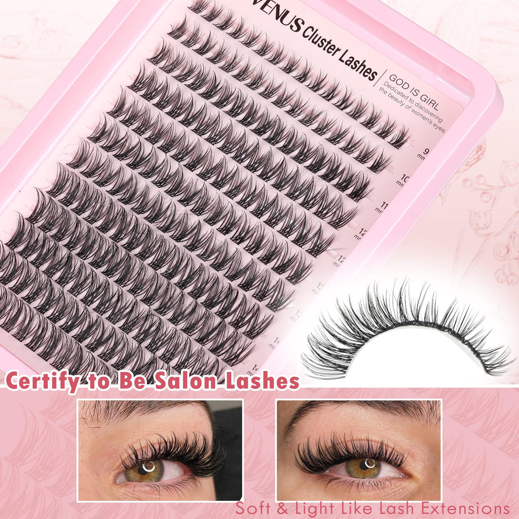 Goddvenus Lash Clusters Kit Wispy Eyelash Clusters Lashes Natural DIY Lash Extension Kit 10-16mm Cluster Eyelash Extensions Kit 300pcs C Curl Individual Lashes Cluster Eyelash (No Tweezers)