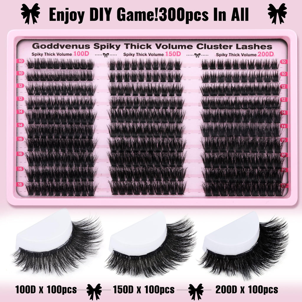 Goddvenus Lash Clusters Kit Wispy Eyelash Clusters Lashes Natural DIY Lash Extension Kit 10-16mm Cluster Eyelash Extensions Kit 300pcs C Curl Individual Lashes Cluster Eyelash (No Tweezers)