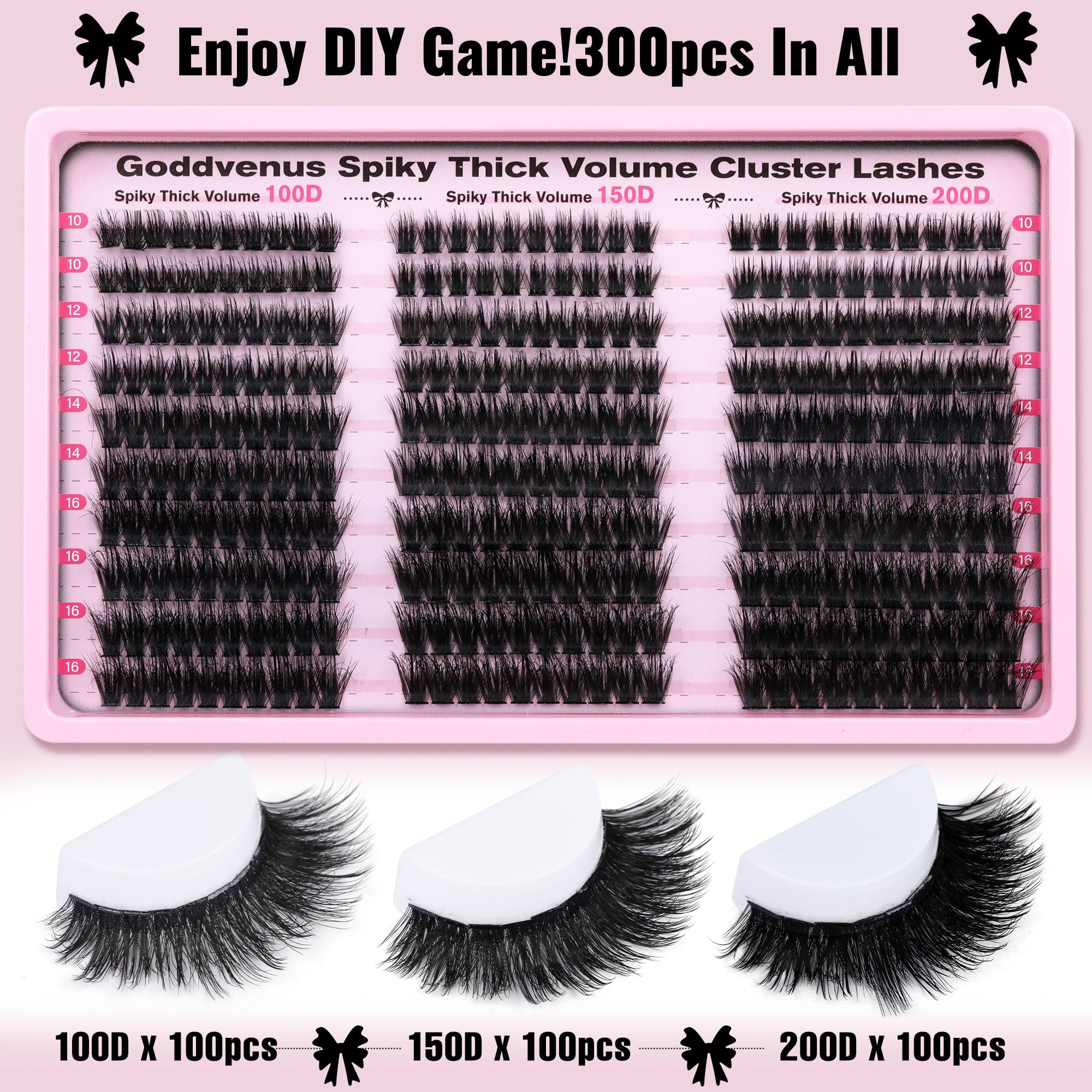 Goddvenus Lash Clusters Kit Wispy Eyelash Clusters Lashes Natural DIY Lash Extension Kit 10-16mm Cluster Eyelash Extensions Kit 300pcs C Curl Individual Lashes Cluster Eyelash (No Tweezers)