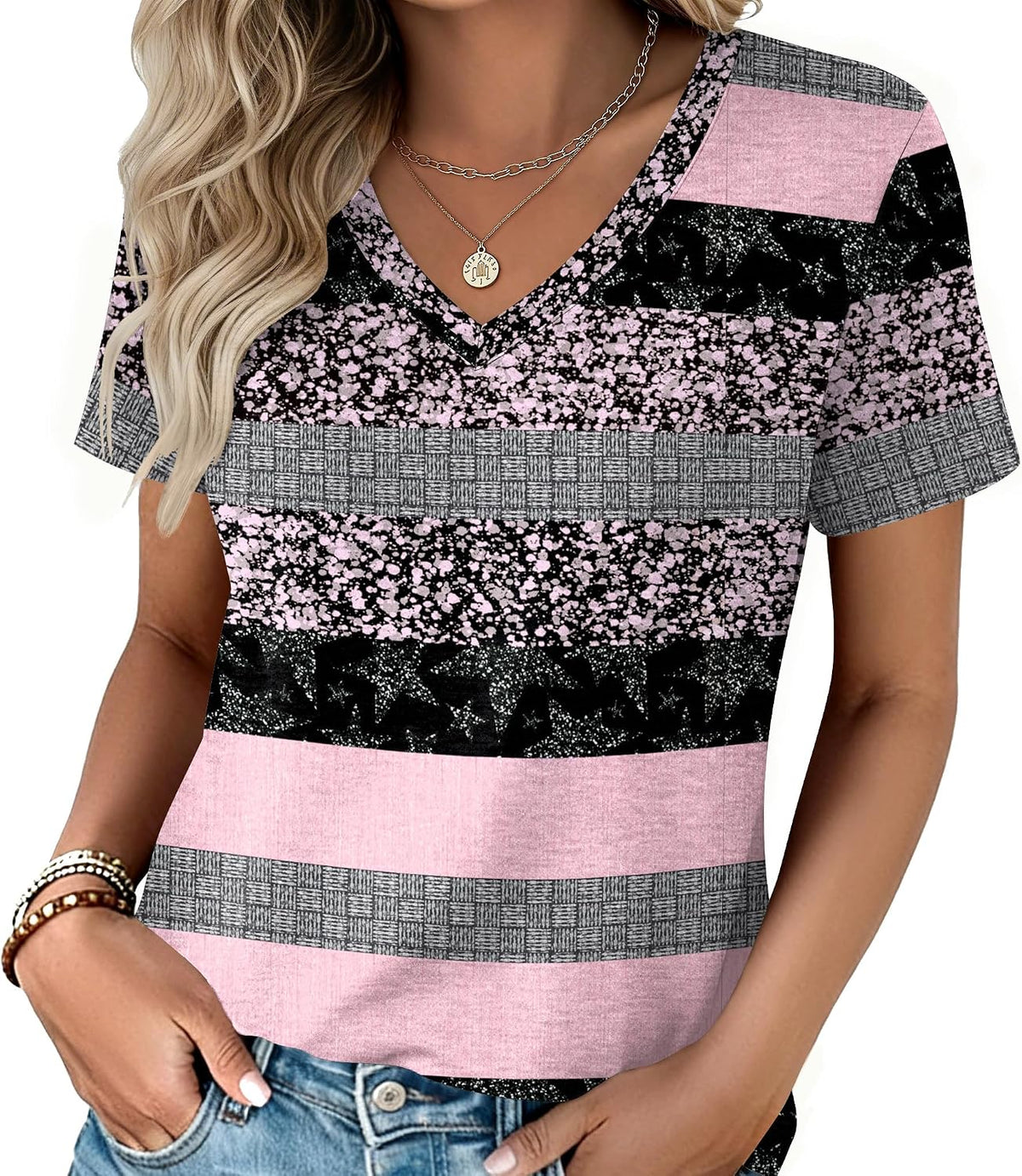 Zeagoo Womens V-Neck Tops Summer Casual Short Sleeve Tshirts S-3XL