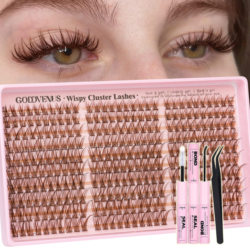 Goddvenus Lash Clusters Kit Wispy Eyelash Clusters Lashes Natural DIY Lash Extension Kit 10-16mm Cluster Eyelash Extensions Kit 300pcs C Curl Individual Lashes Cluster Eyelash (No Tweezers)
