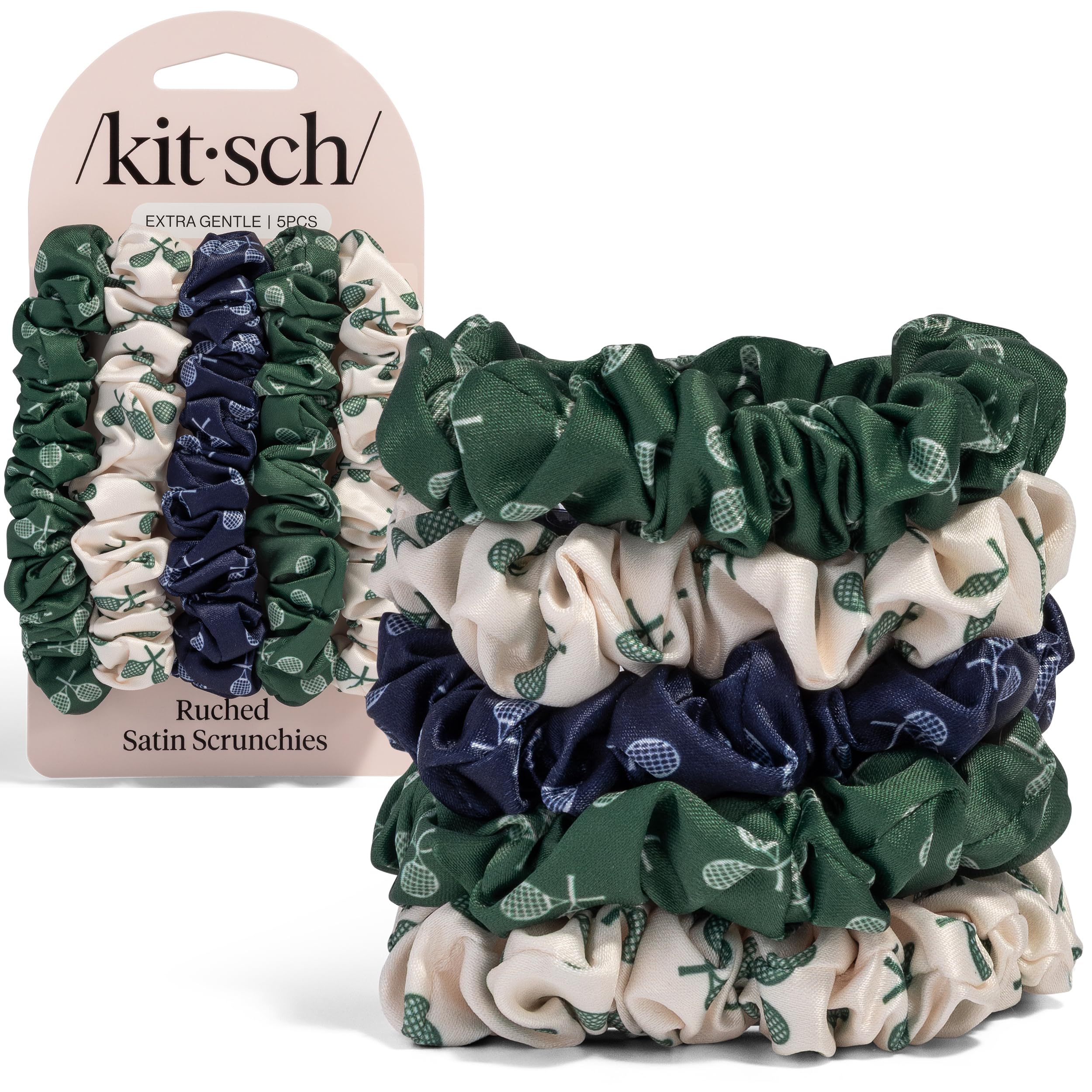 Kitsch Satin Scrunchies for Women | For All Hair Types - Black, 5pcs | Wake Up Frizz-Free, No Crease Hair Ties, Softer Than Silk Scrunchies, Stylish Hair Accessories For All Hair Types