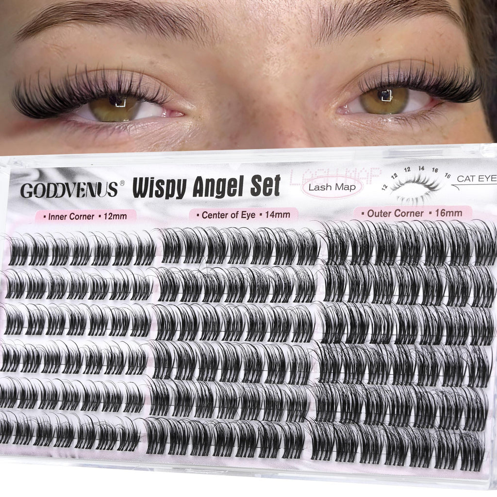 Goddvenus Lash Clusters Kit Wispy Eyelash Clusters Lashes Natural DIY Lash Extension Kit 10-16mm Cluster Eyelash Extensions Kit 300pcs C Curl Individual Lashes Cluster Eyelash (No Tweezers)