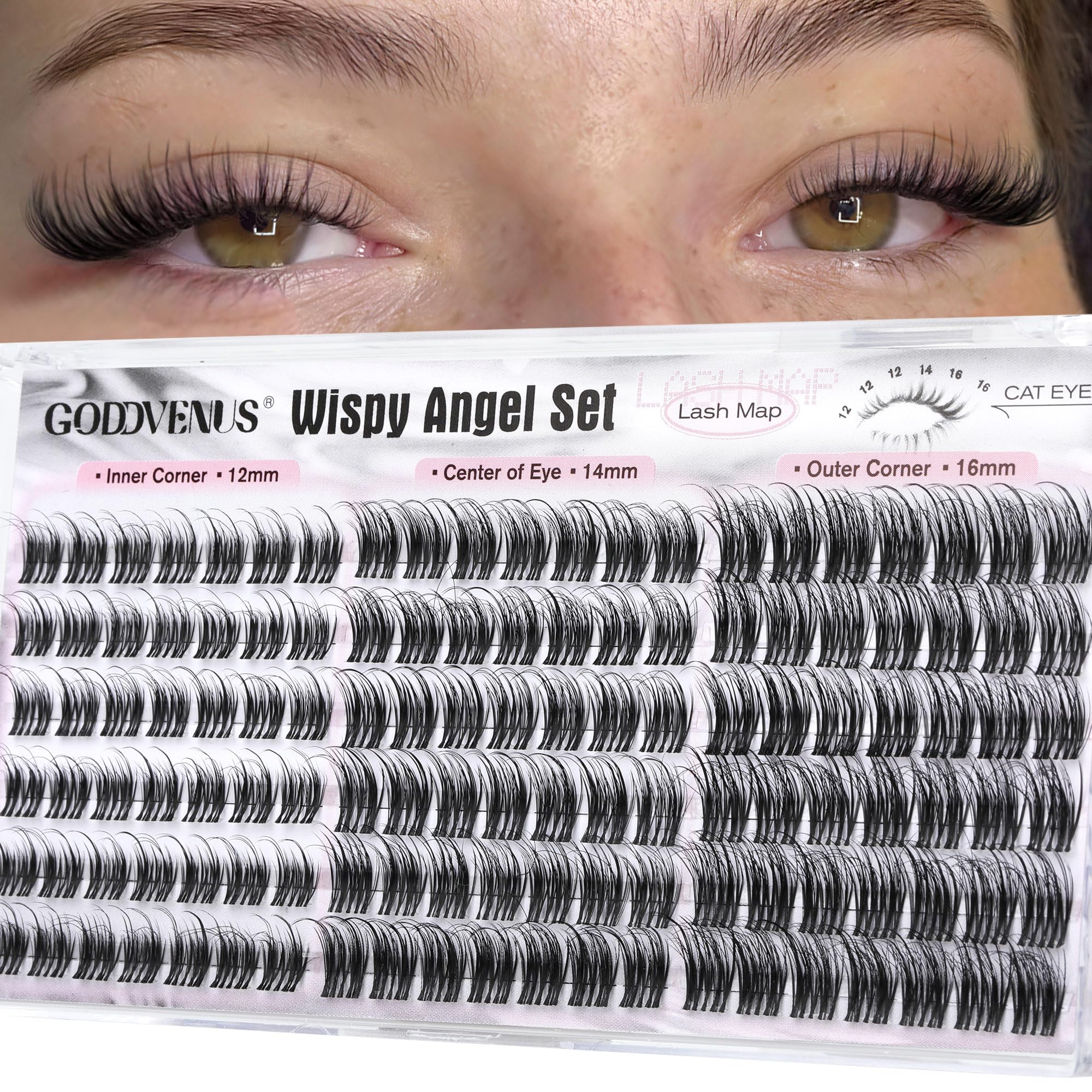Goddvenus Lash Clusters Kit Wispy Eyelash Clusters Lashes Natural DIY Lash Extension Kit 10-16mm Cluster Eyelash Extensions Kit 300pcs C Curl Individual Lashes Cluster Eyelash (No Tweezers)