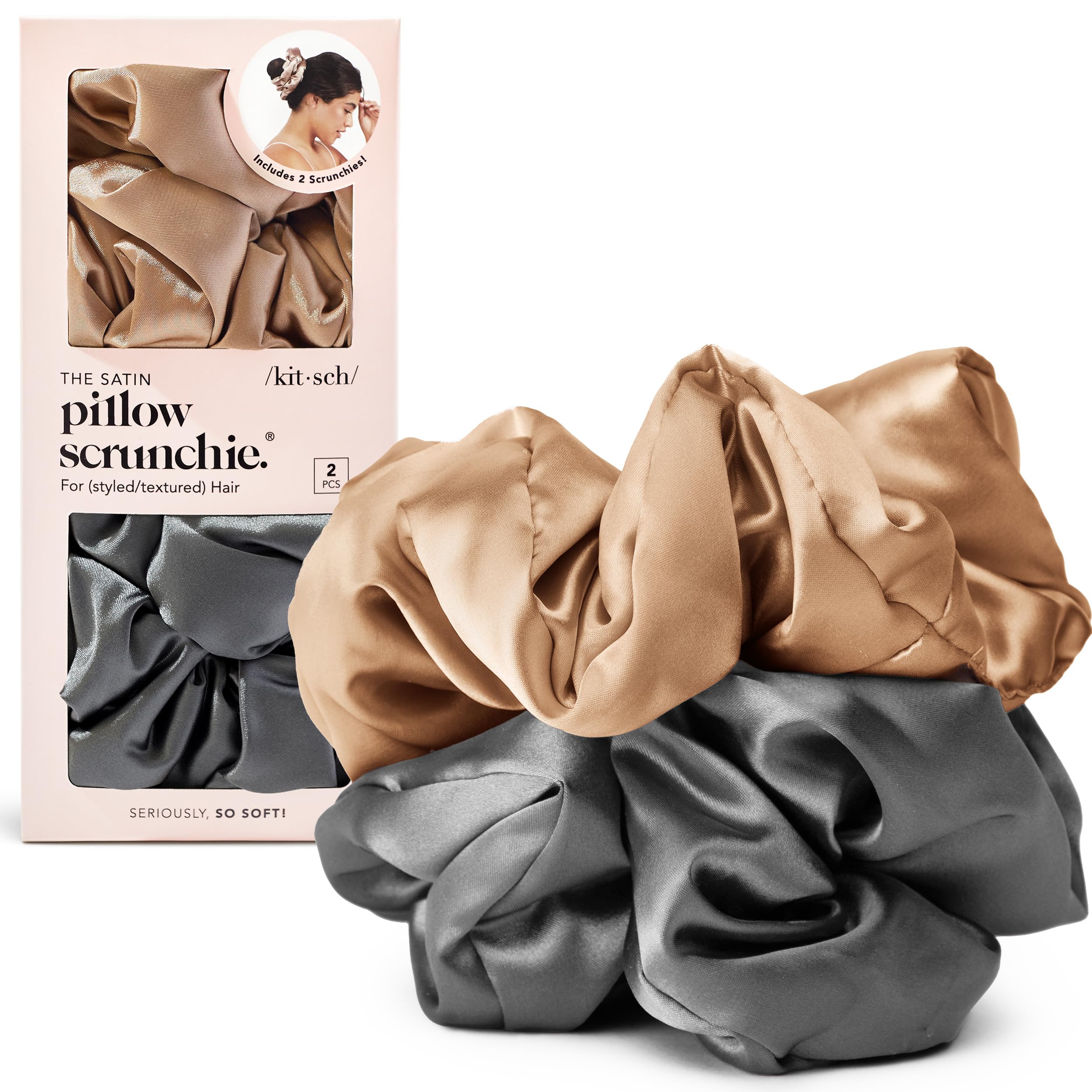 Kitsch Satin Scrunchies for Women | For All Hair Types - Black, 5pcs | Wake Up Frizz-Free, No Crease Hair Ties, Softer Than Silk Scrunchies, Stylish Hair Accessories For All Hair Types