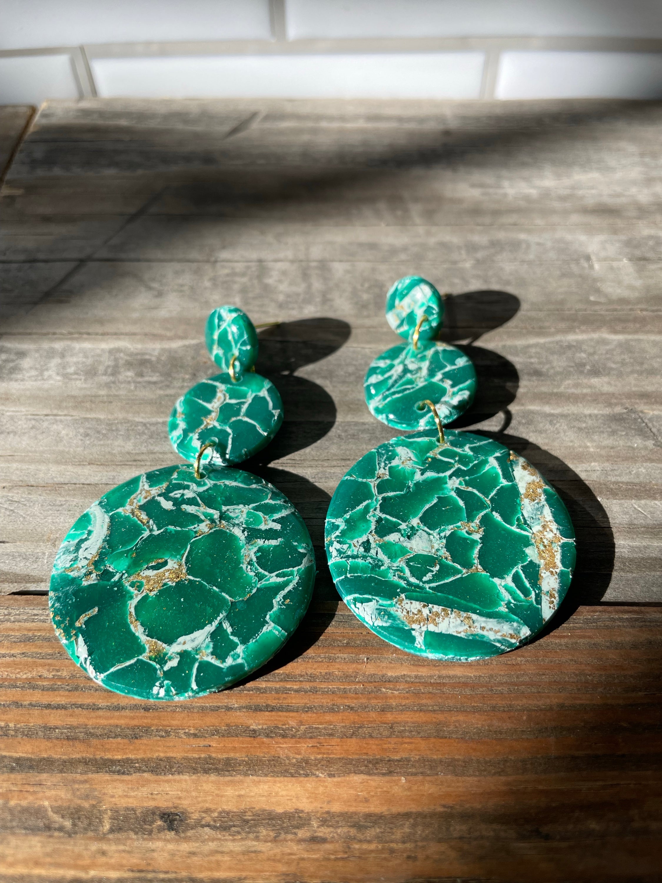Green marble statement earrings