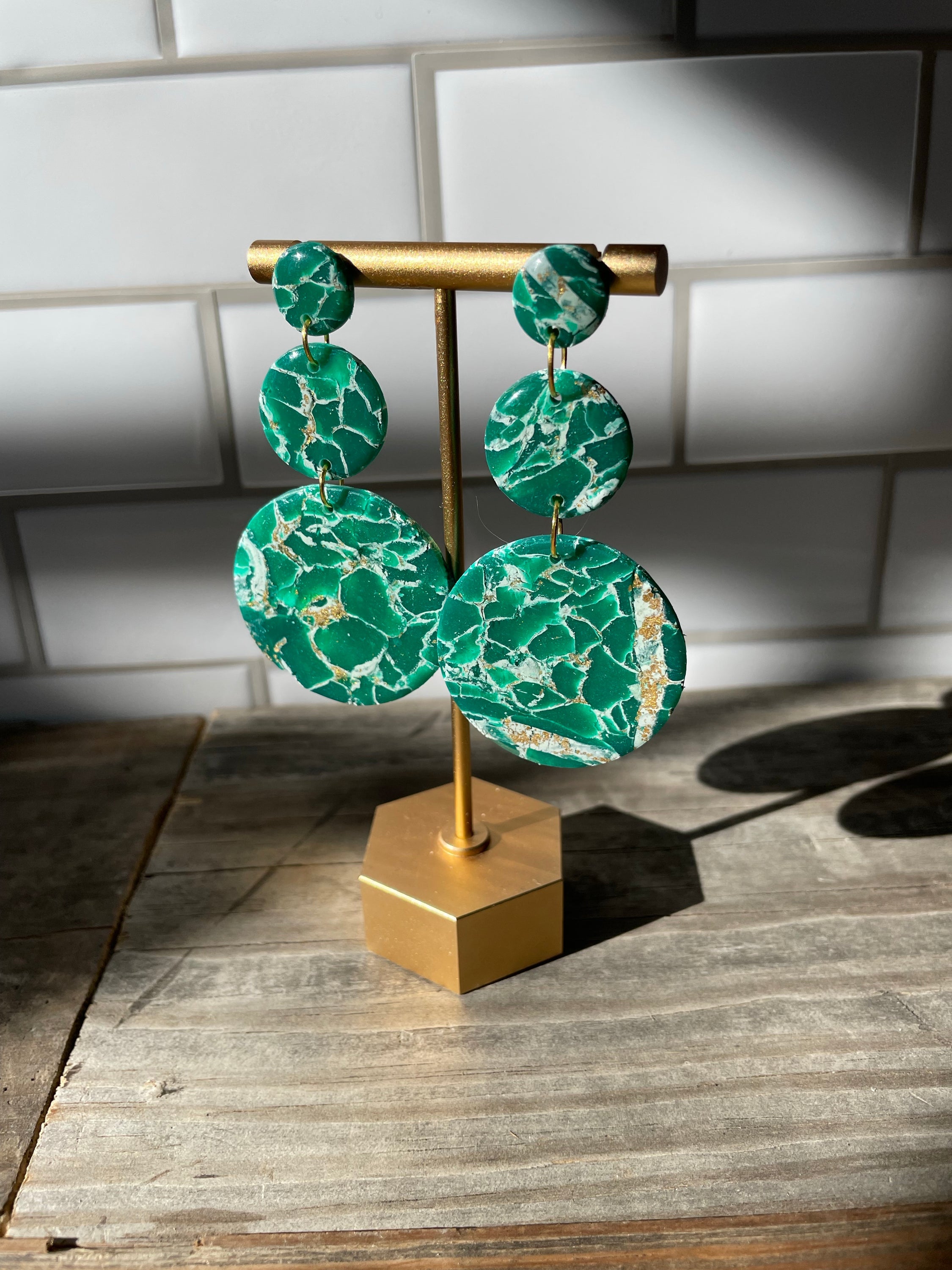 Green marble statement earrings