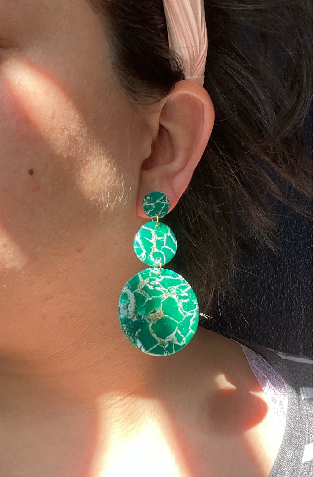 Green marble statement earrings